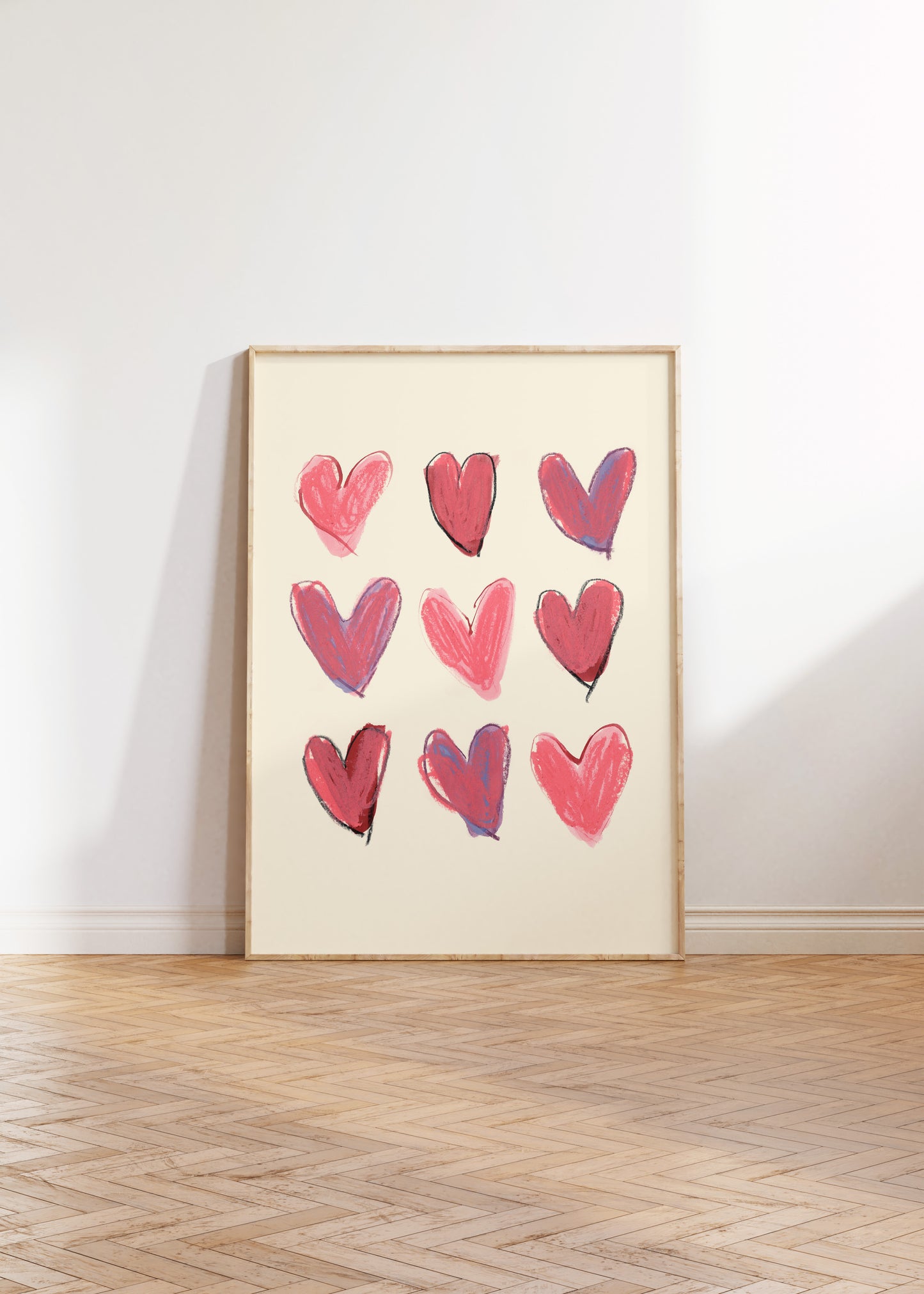 Pink Love Hearts Illustration Print 4