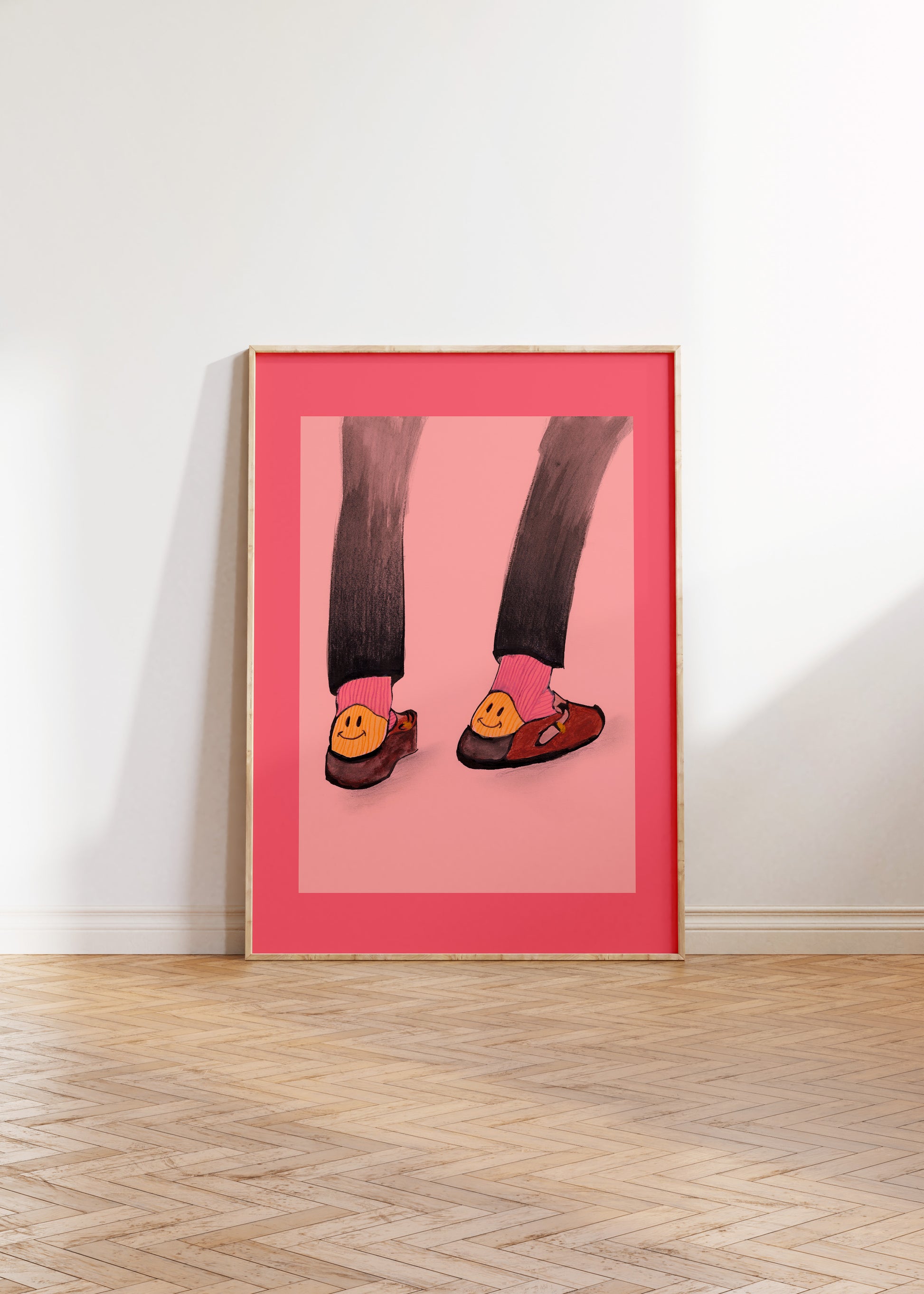 Pink Smile Socks Illustration Print 1