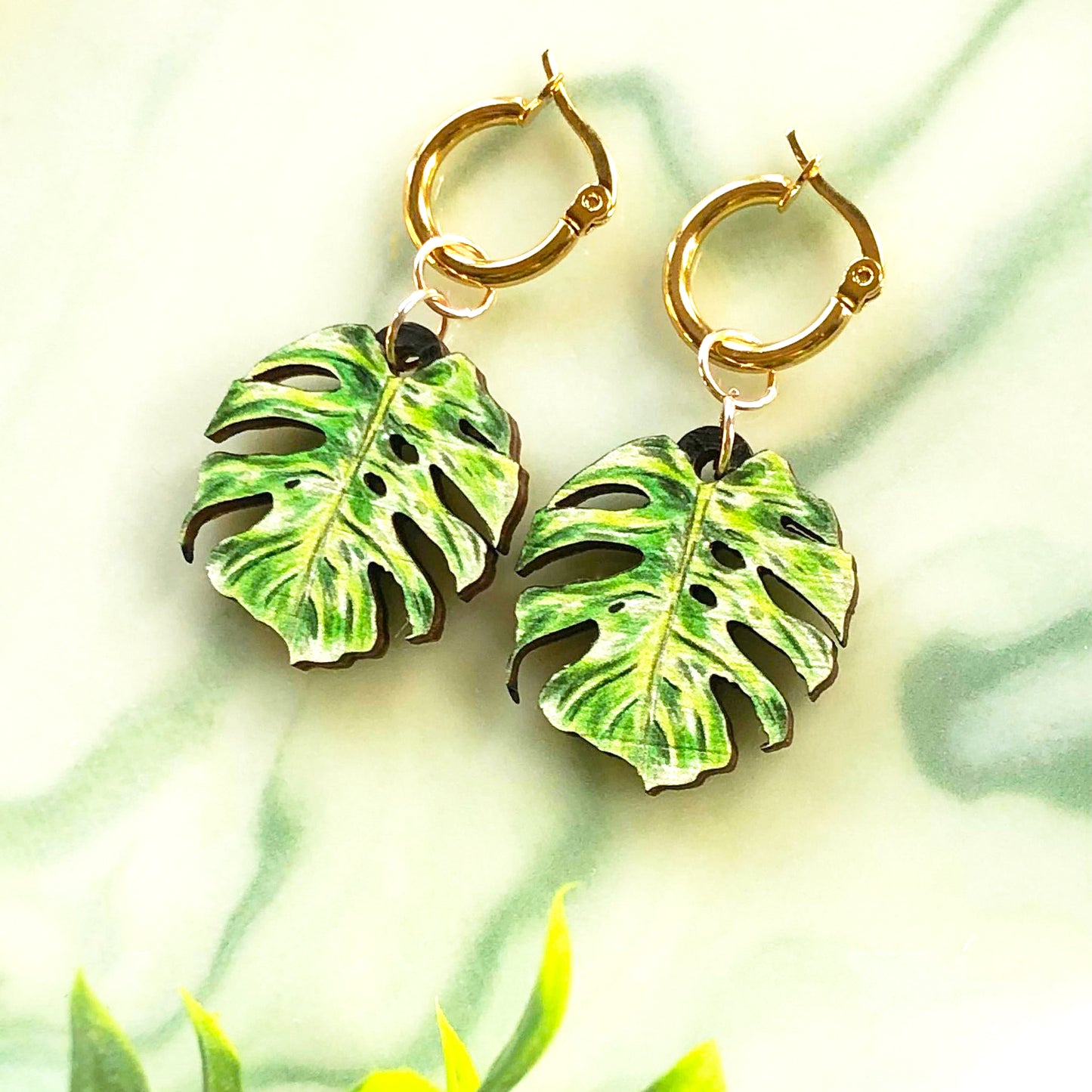 Bright Monstera Deliciosa Earrings