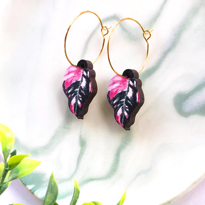 Philodendron Pink Princess Earrings